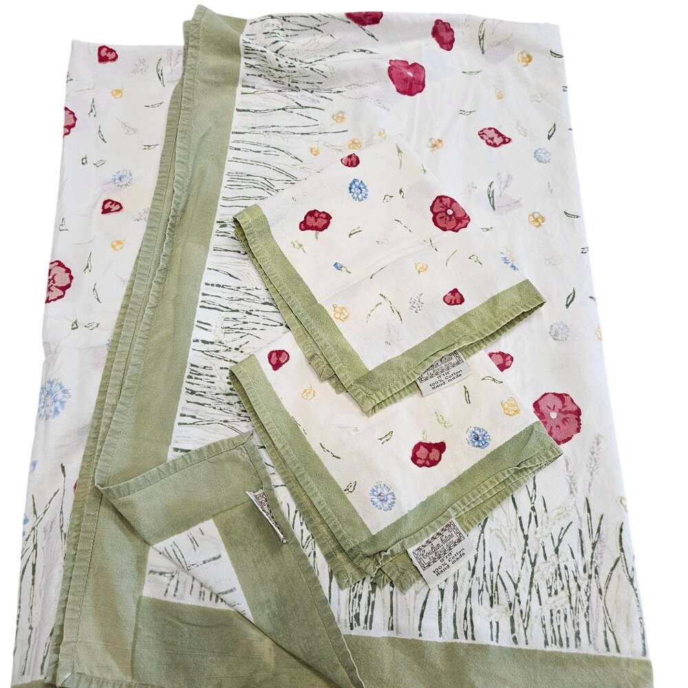 Couleur Nature‎ Springfield Cotton Green Floral Tablecloth 2 Matching Napkins